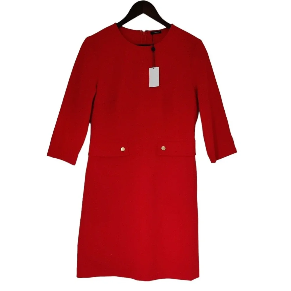Magaschoni Red Dress‎ Cocktail Size 8 Stretchy 3/4 Sleeve Business Career